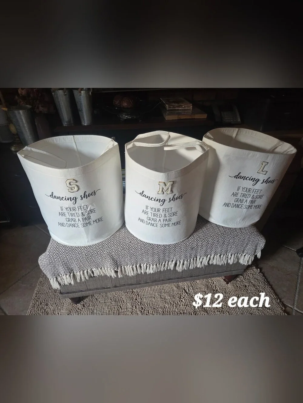 ❤️FIRM❤️ 3 Dancing Shoes Canvas Storage Bin - Cream